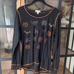 Vintage 2004 Halloween embellished tee long sleeve sweater plus cats witch bat